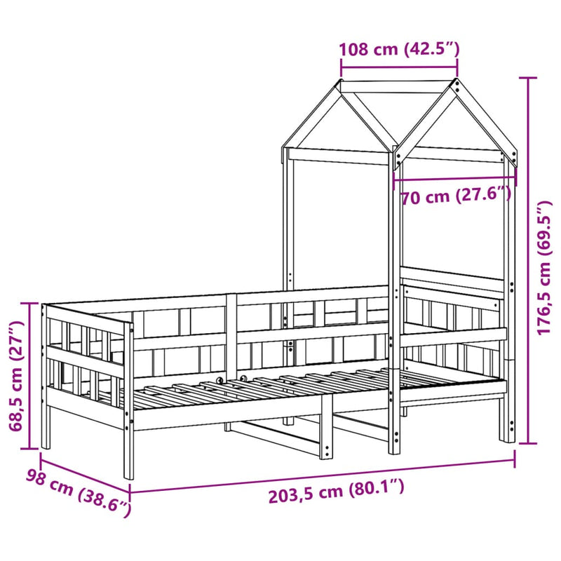 Dagseng med tak 90x200 cm heltre furu