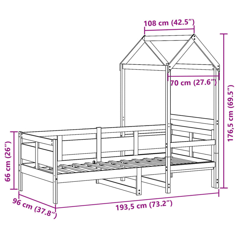 Dagseng med tak 90x190 cm heltre furu