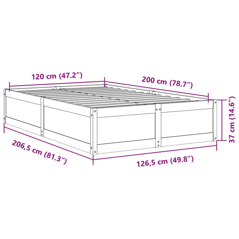 Sengeramme hvit 120x200 cm heltre furu