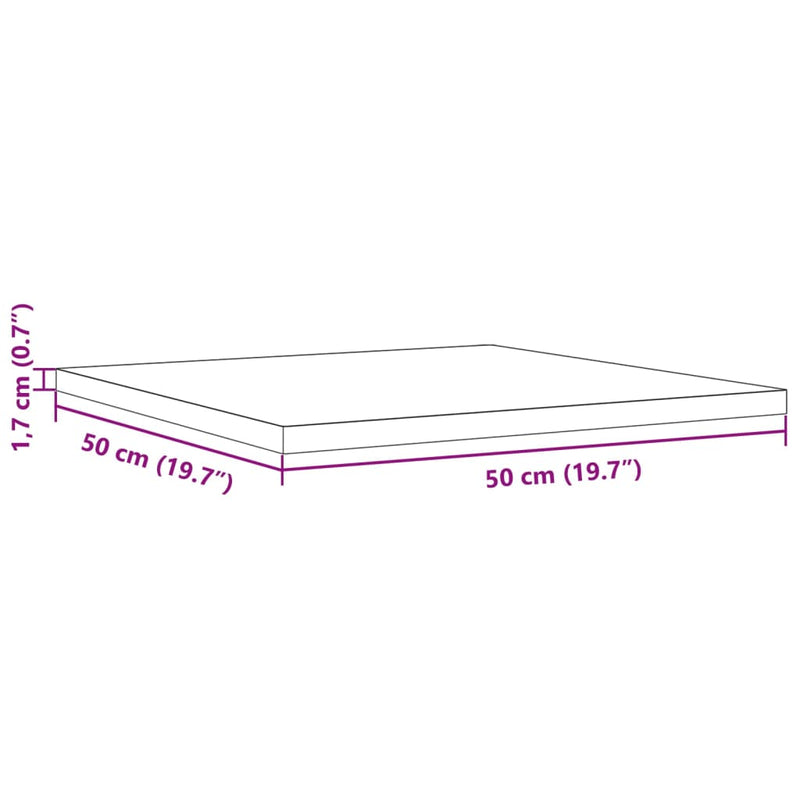 Bordplate 50x50x1,7 cm firkantet heltre furu