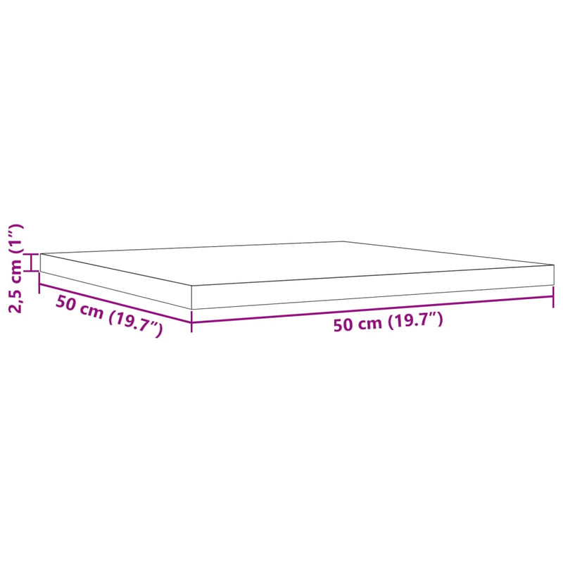 Bordplate 50x50x2,5 cm firkantet heltre furu