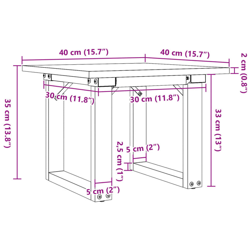 Salongbord O-ramme 40x40x35 cm heltre furu og støpejern