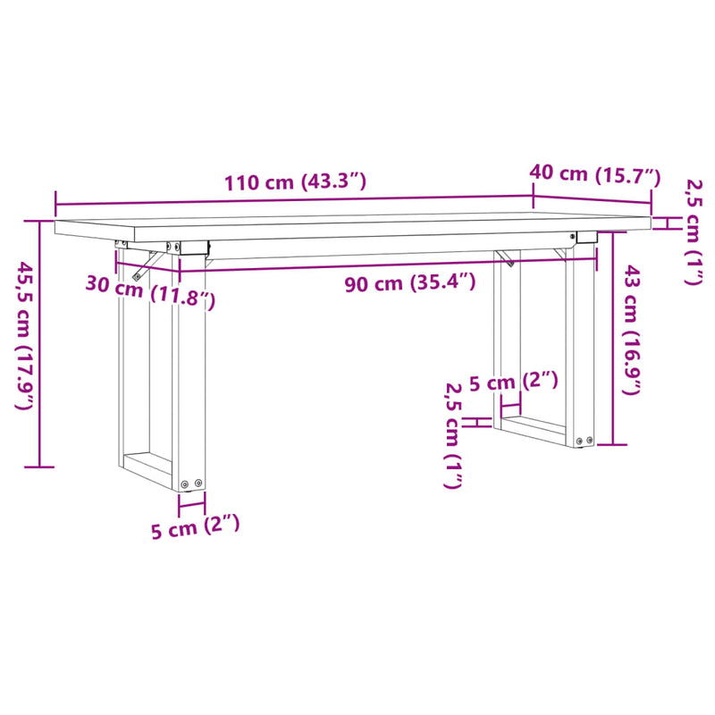 Salongbord O-ramme 110x40x45,5 cm heltre furu og støpejern