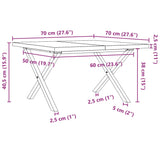 Salongbord X-ramme 70x70x40,5 cm heltre furu og støpejern