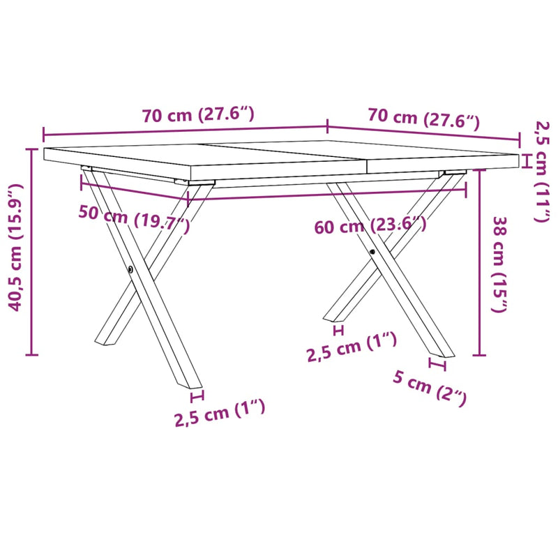 Salongbord X-ramme 70x70x40,5 cm heltre furu og støpejern