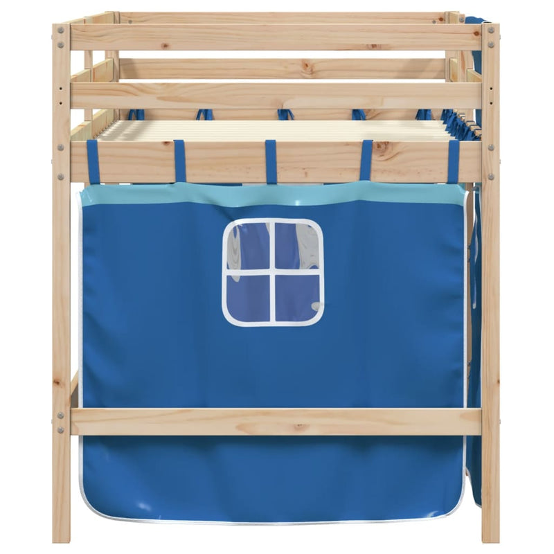 Køyeseng for barn med gardiner blå 80x200 cm heltre furu