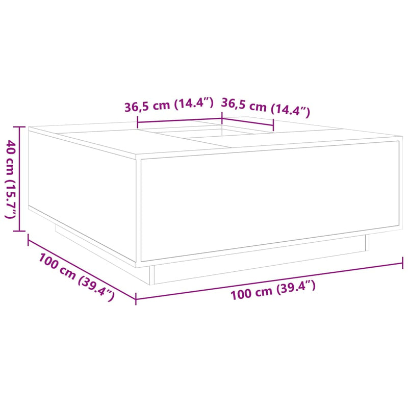 Salongbord hvit 100x100x40 cm konstruert tre