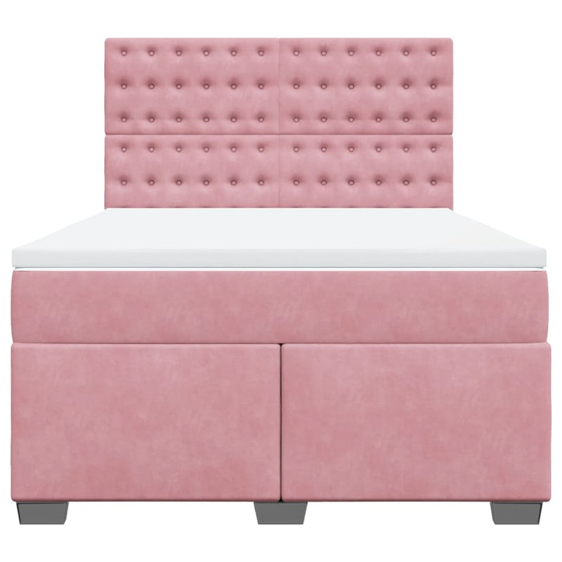 Seng med madrass boksfjær rosa 140x190 cm fløyel
