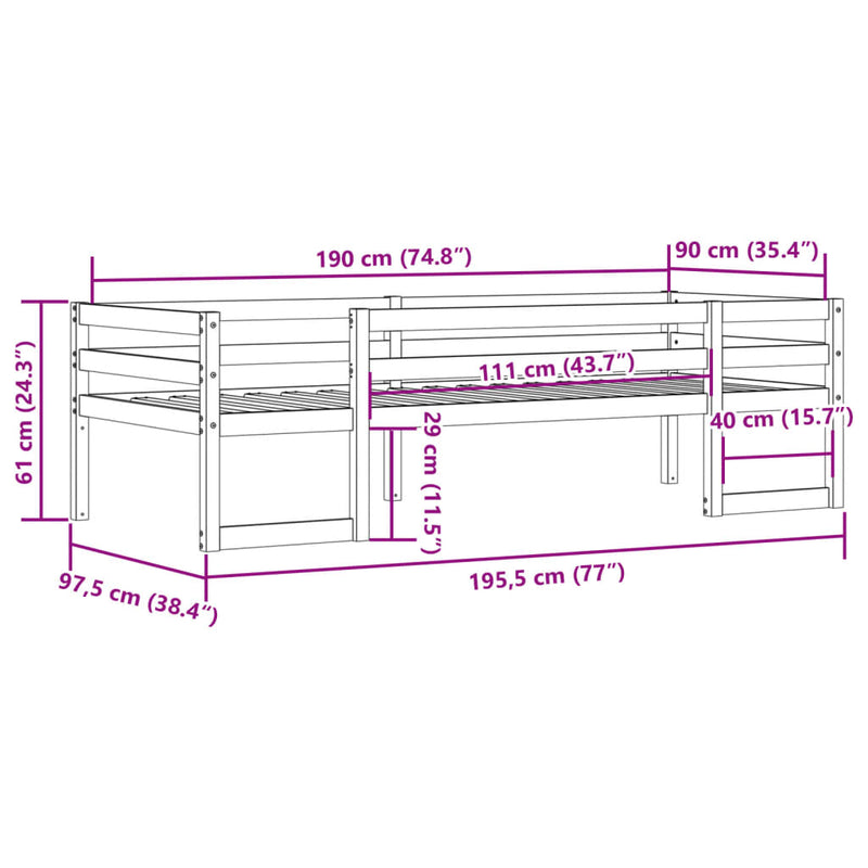 Sengeramme for barn hvit 90x190 cm heltre furu