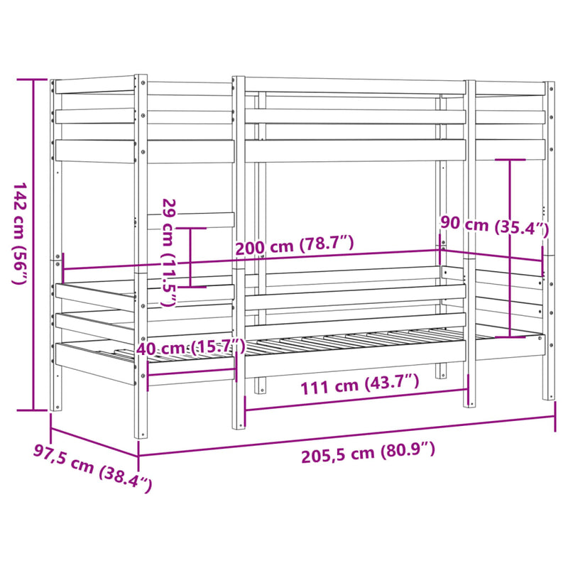 Køyeseng 90x200 cm heltre furu