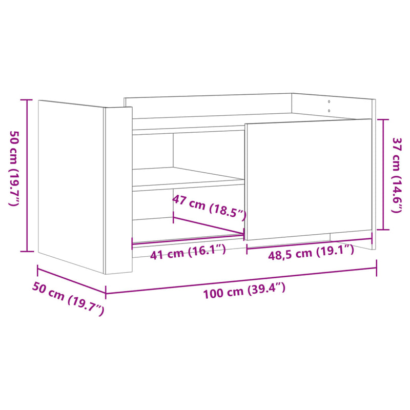 Salongbord røkt eik 100x50x50 cm konstruert tre