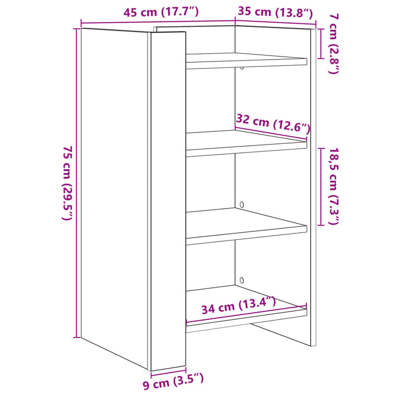 Skjenk hvit 45x35x75 cm konstruert tre