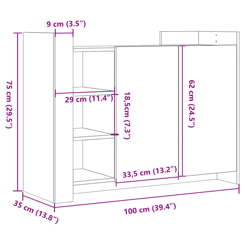 Skjenk svart 100x35x75 cm konstruert tre