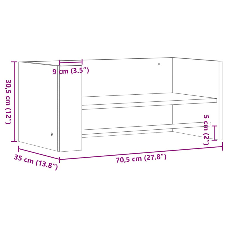 Vegghylle svart 70,5x35x30,5 cm konstruert tre