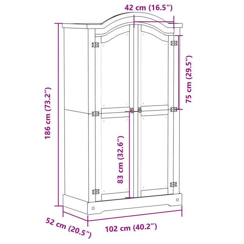 Garderobe Corona 102x52x186 cm heltre furu