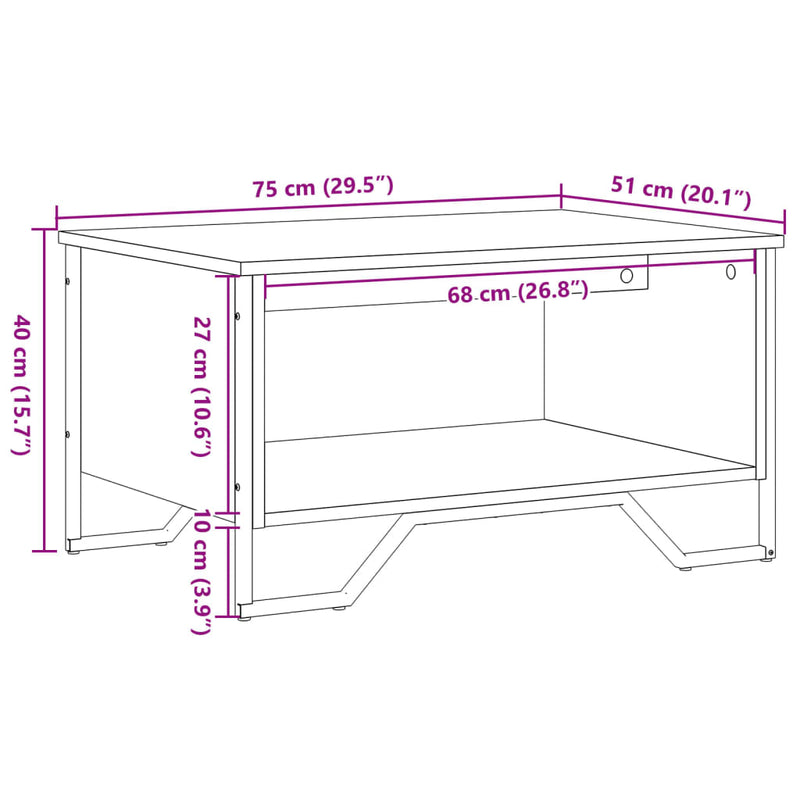 Salongbord brun eik 75x51x40 cm konstruert tre