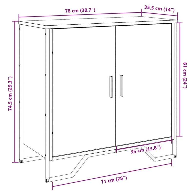 Skjenk grå sonoma 78x35,5x74,5 cm konstruert tre