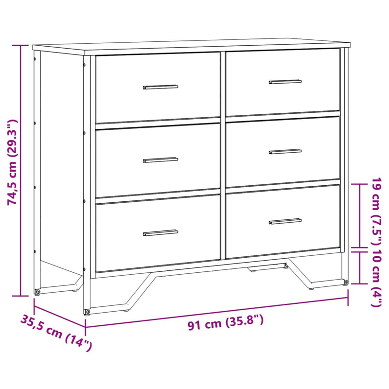 Kommode sonoma eik 91x35,5x74,5 cm konstruert tre