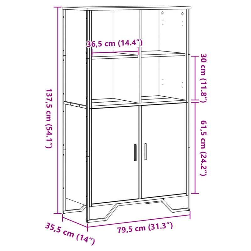 Highboard røkt eik 79,5x35,5x137,5 cm konstruert tre