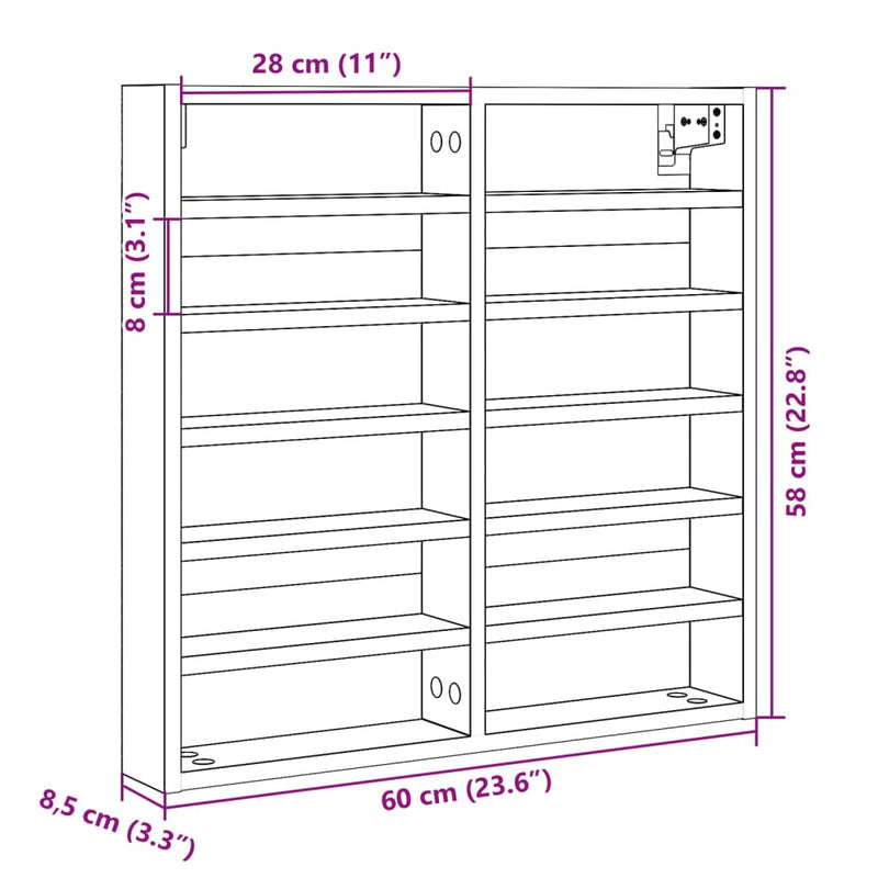 Hyller svart 60x8,5x58 cm konstruert tre