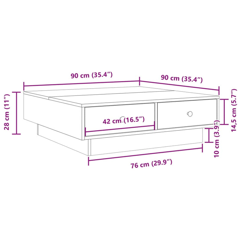 Salongbord hvit 90x90x28 cm sponplate