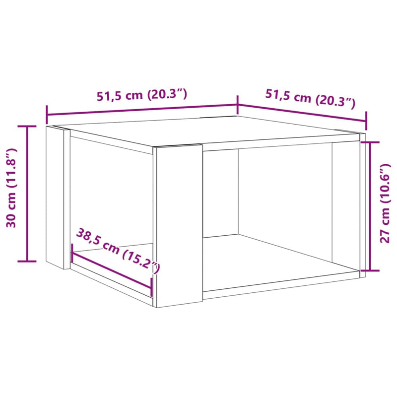 Salongbord røkt eik 51,5x51,5x30 cm konstruert tre