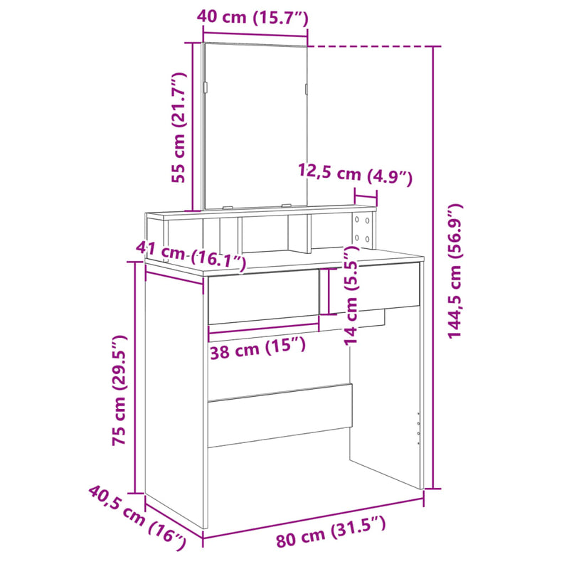 Sminkebord med speil svart 80x41x144,5 cm