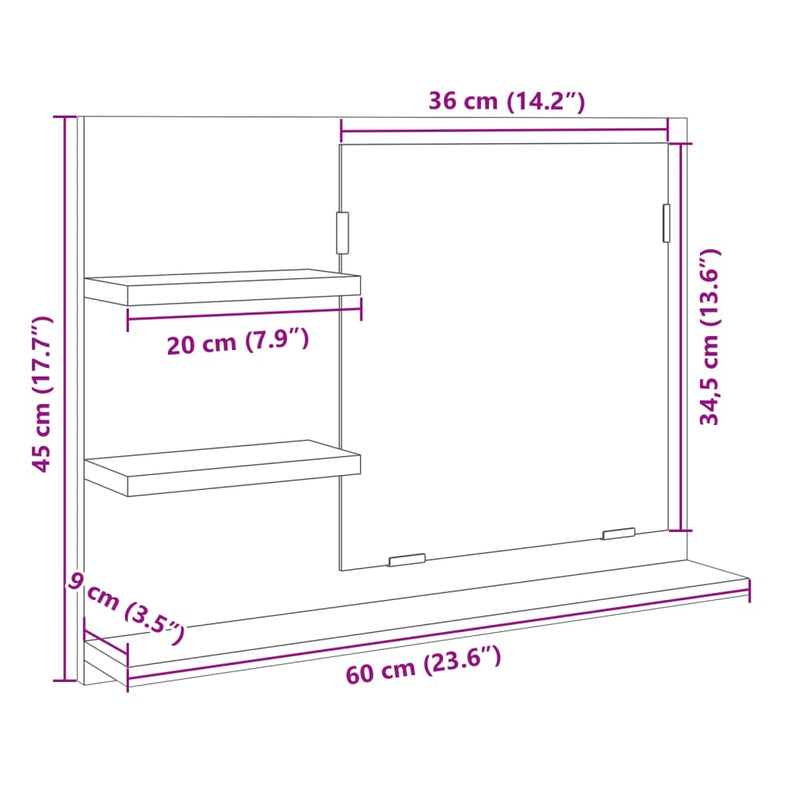 Baderomsspeil sonoma eik 60x10,5x45 cm sponplate