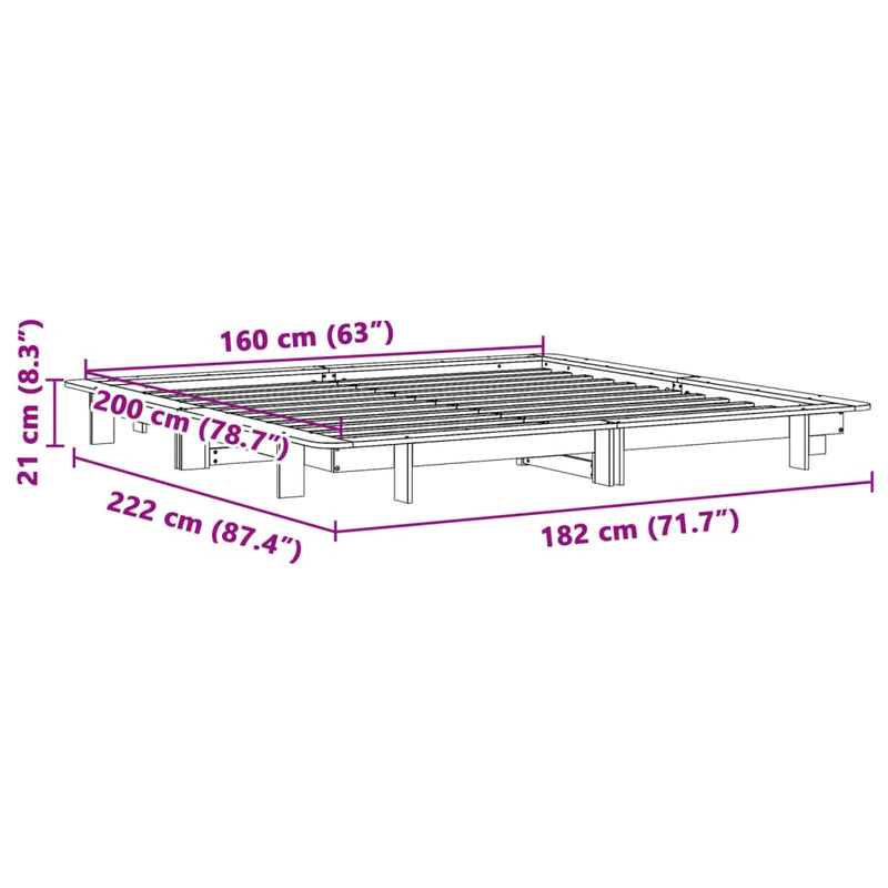 Sengeramme uten madrass 160x200 cm heltre furu