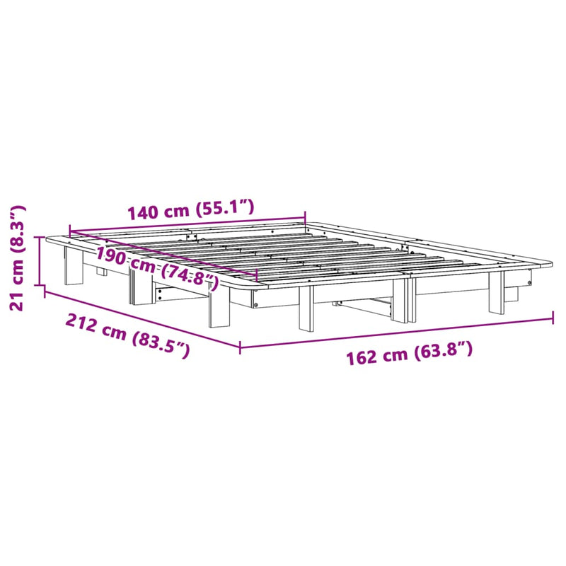 Sengeramme uten madrass 140x190 cm heltre furu