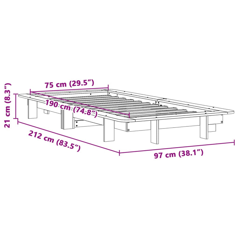 Sengeramme uten madrass voksbrun 75x190 cm heltre furu