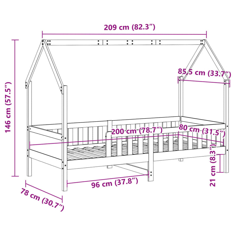 Barnesengeramme hus 80x200 cm heltre furu