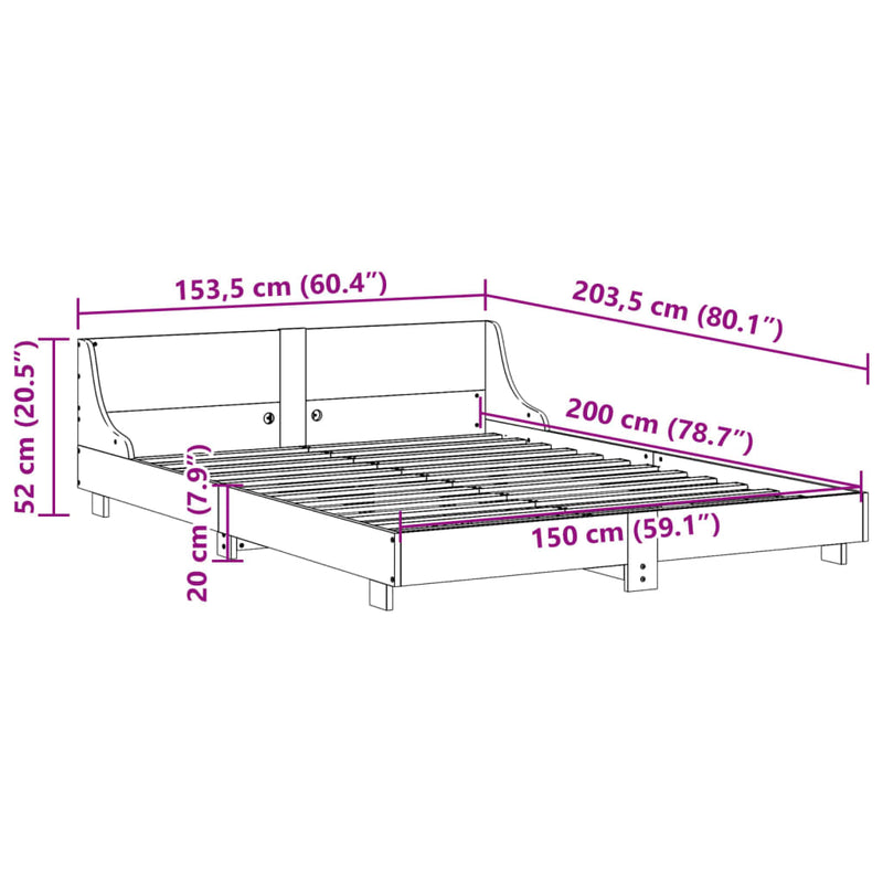 Sengeramme med hodegavl voksbrun 150x200 cm heltre furu