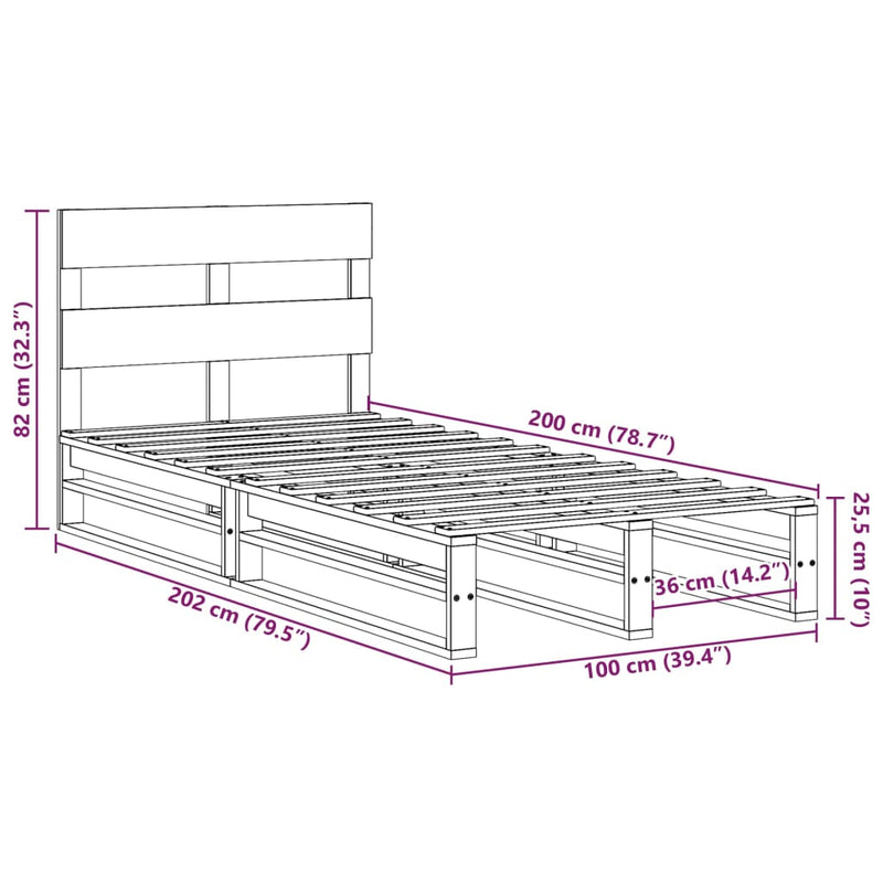 Sengeramme uten madrass 100x200 cm heltre furu