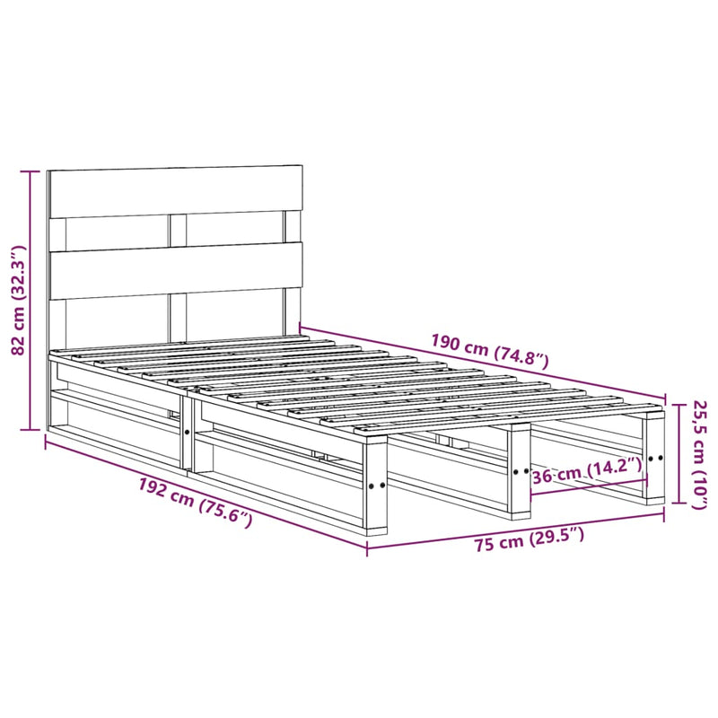 Sengeramme uten madrass hvit 75x190 cm heltre furu