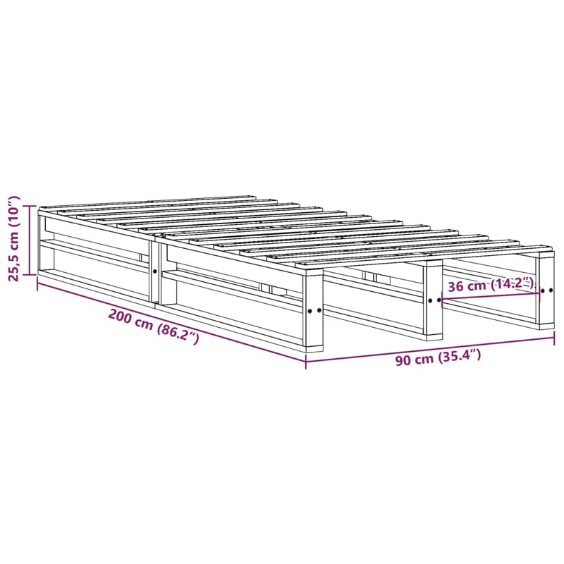 Sengeramme 90x200 cm heltre furu