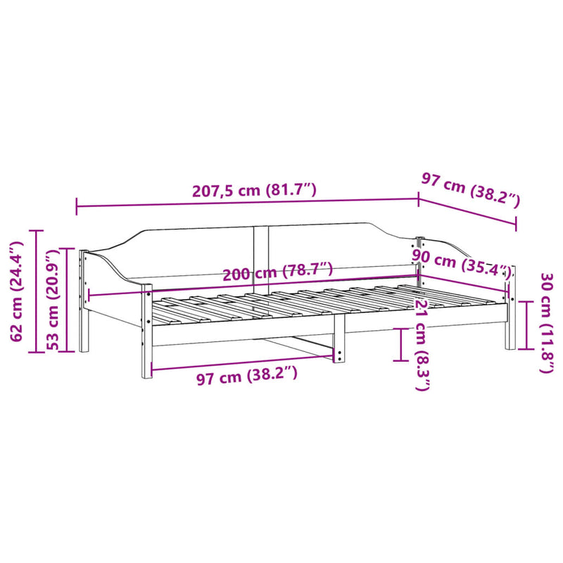 Sengeramme uten madrass hvit 90x200 cm heltre furu