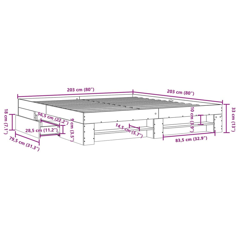 Sengeramme røkt eik 200x200 cm konstruert tre