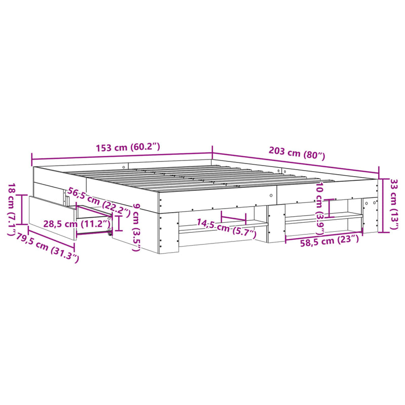 Sengeramme sonoma eik 150x200 cm konstruert tre