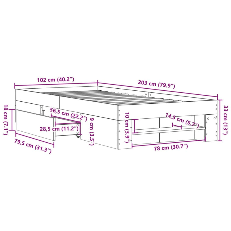 Sengeramme betonggrå 100x200 cm konstruert tre