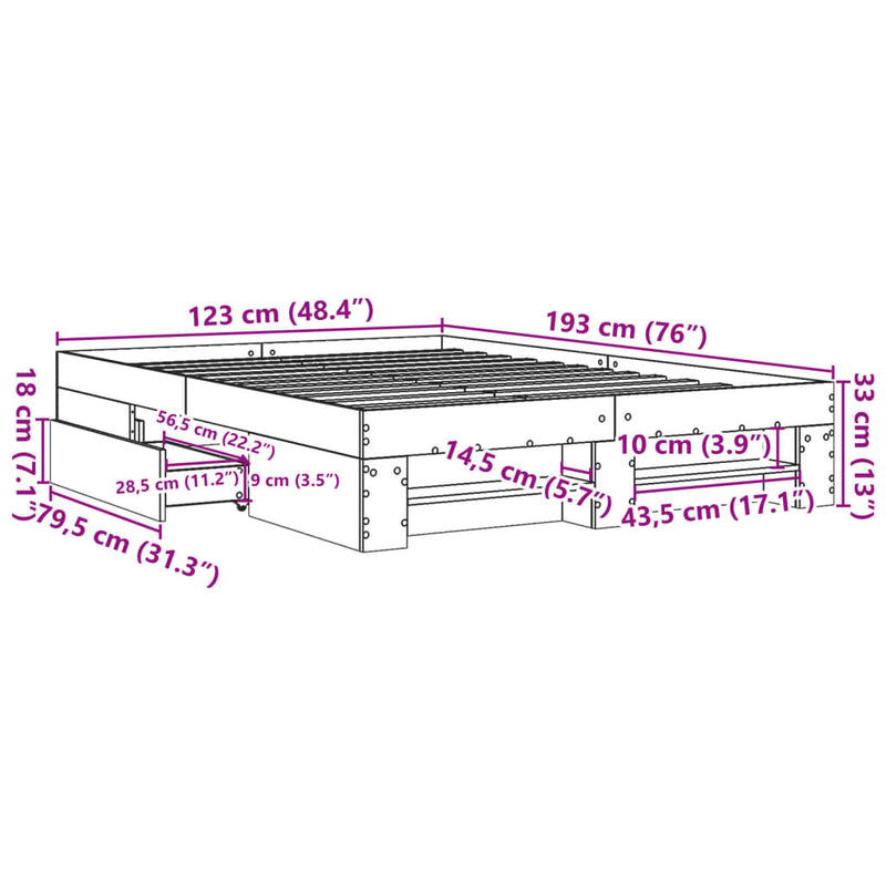 Sengeramme betonggrå 120x190 cm konstruert tre