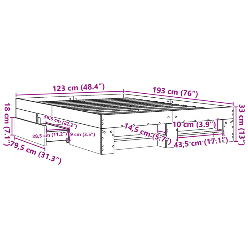 Sengeramme brun eik 120x190 cm konstruert tre