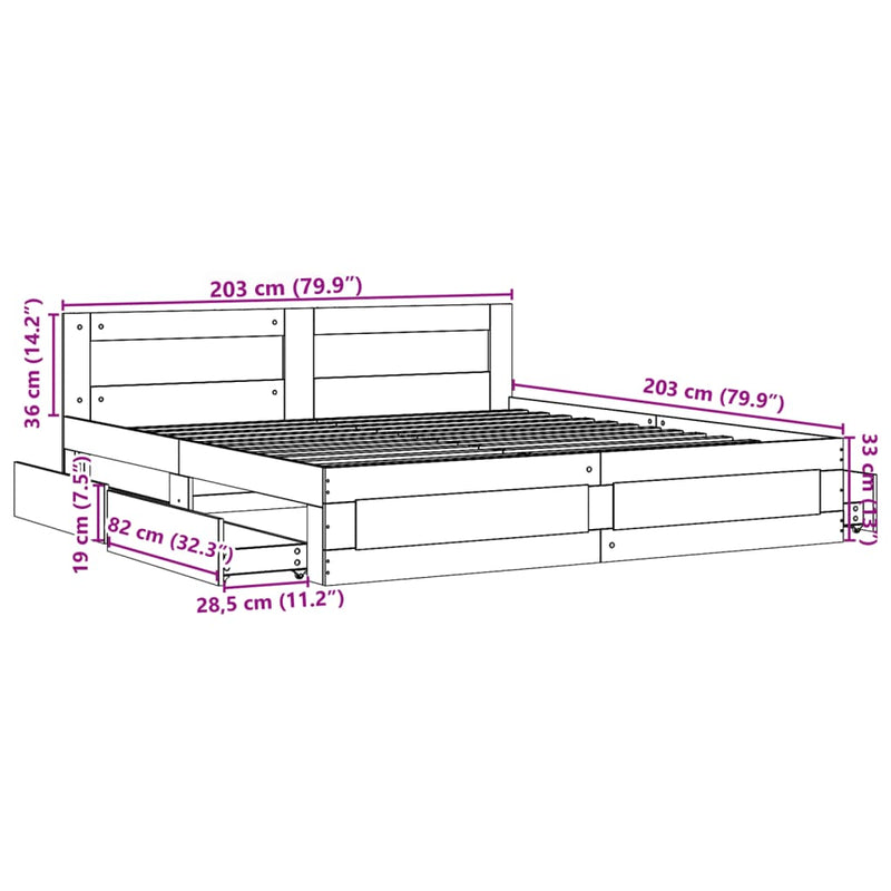 Sengeramme med hodegavl svart 200x200 cm konstruert tre