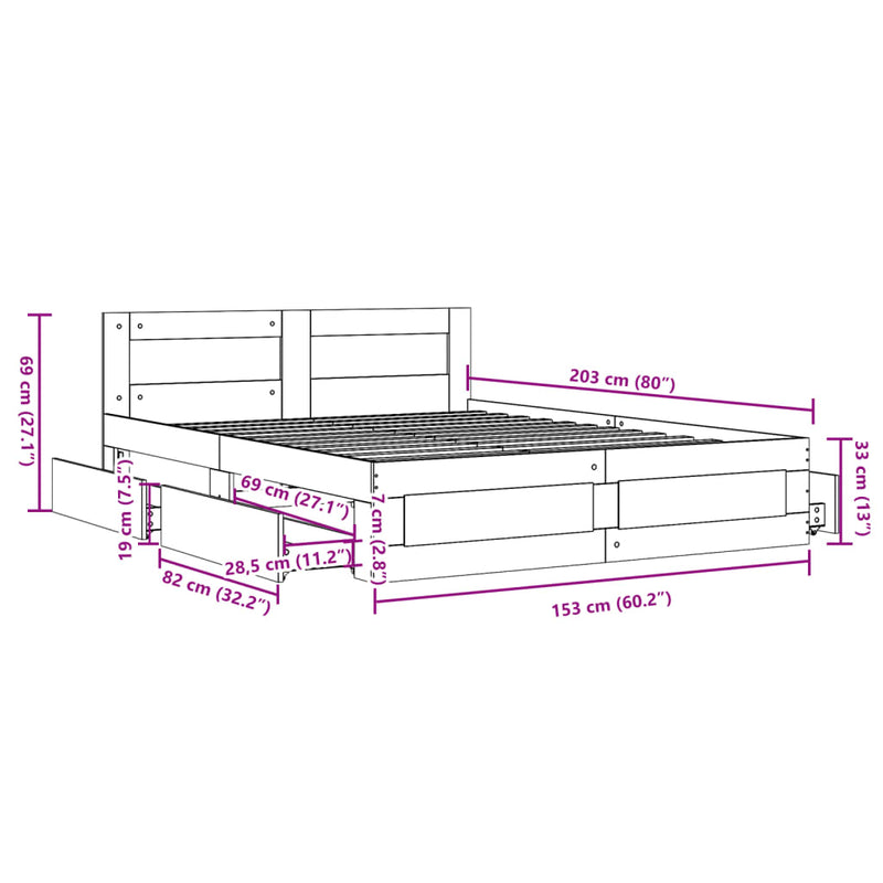 Sengeramme med hodegavl svart 150x200 cm konstruert tre