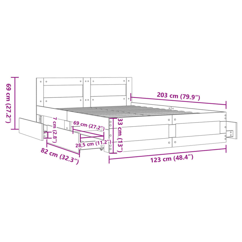 Sengeramme med hodegavl svart 120x200 cm konstruert tre