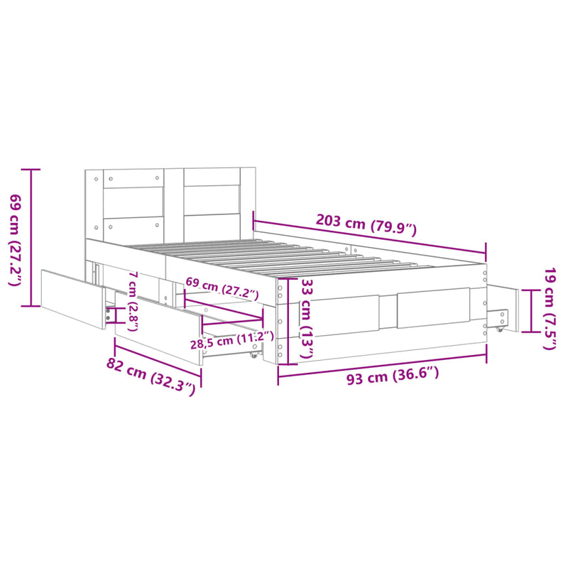 Sengeramme med hodegavl røkt eik 90x200 cm konstruert tre