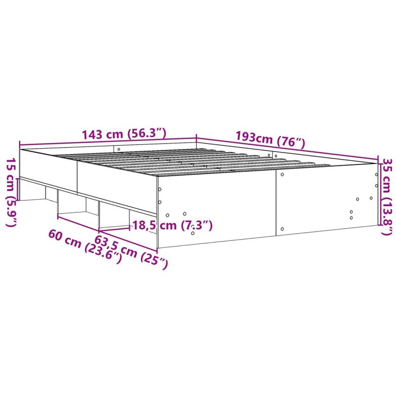 Sengeramme betonggrå 140x190 cm konstruert tre