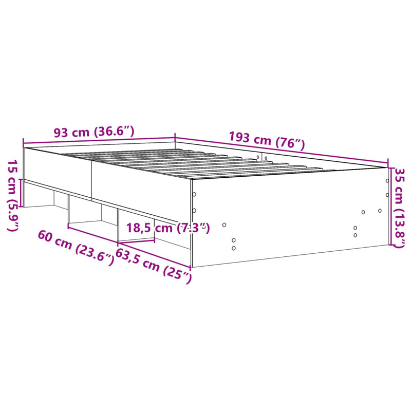 Sengeramme sonoma eik 90x190 cm konstruert tre