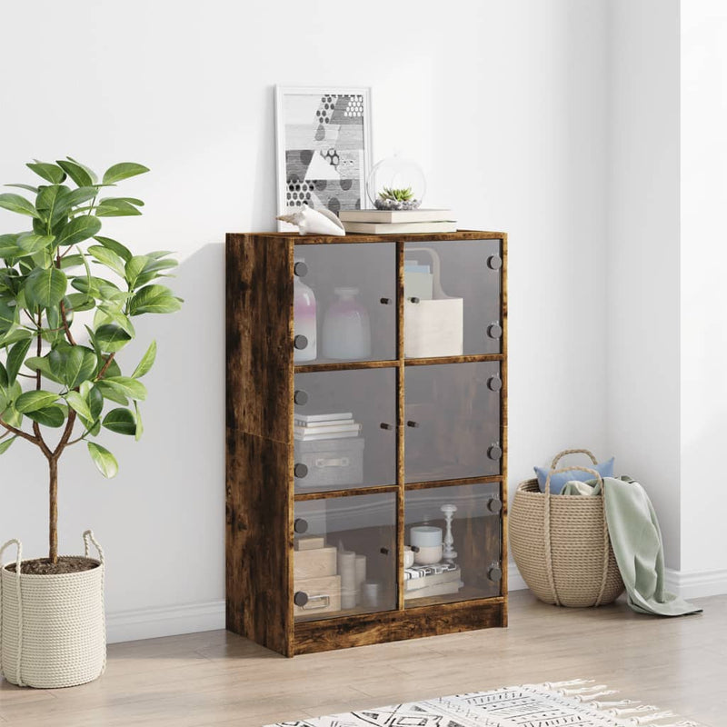 Highboard med dører røkt eik 68x37x109 cm konstruert tre