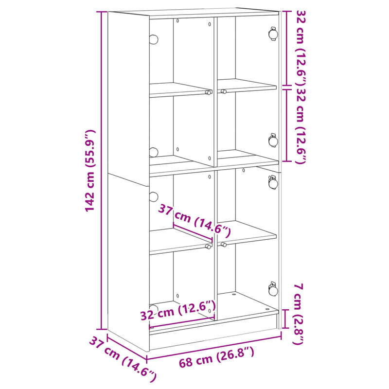 Highboard med dører røkt eik 68x37x142 cm konstruert tre